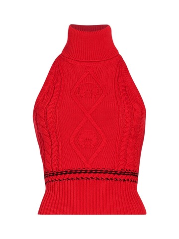 MARINE SERRE Sleeveless Cable Knit Wool Turtleneck in red