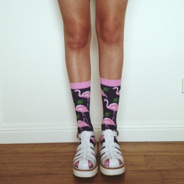 underwear flamingo pattern flamingo socks pink black pink socks black socks high socks
