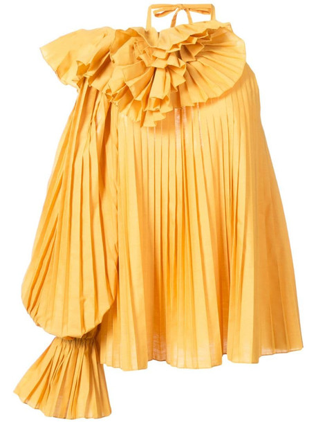 Rosie Assoulin pleated one shoulder blouse in yellow