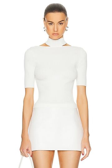 cult gaia brianna short sleeve knit top in white