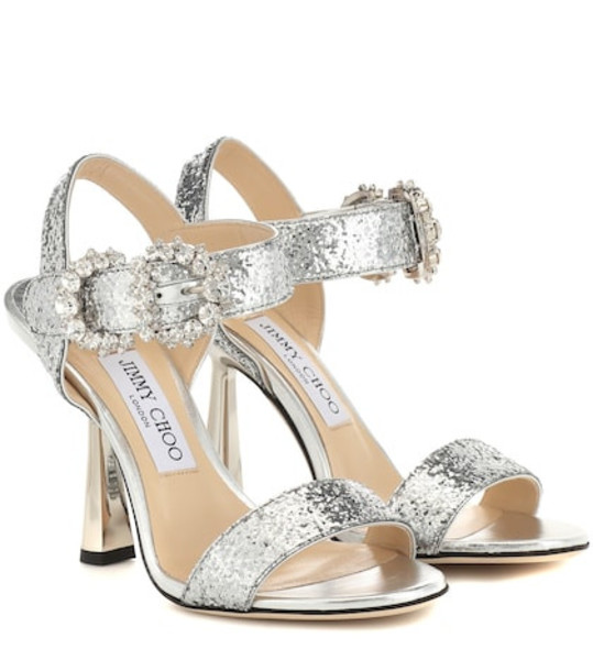 communication Decision Emphasis Jimmy Choo Sereno 100 glitter sandals in silver - Wheretoget