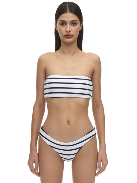 EBERJEY Retro Striped Rib Bandeau Bikini Top in navy / white