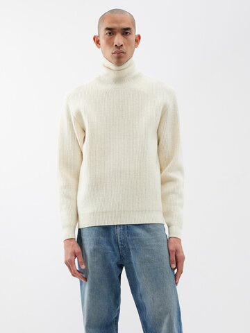 auralee - roll-neck ribbed-knit merino wool sweater - mens - cream