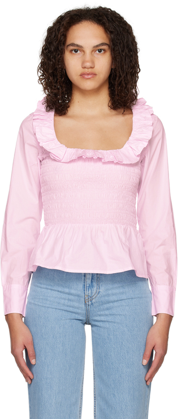 ganni pink smock blouse in lilac