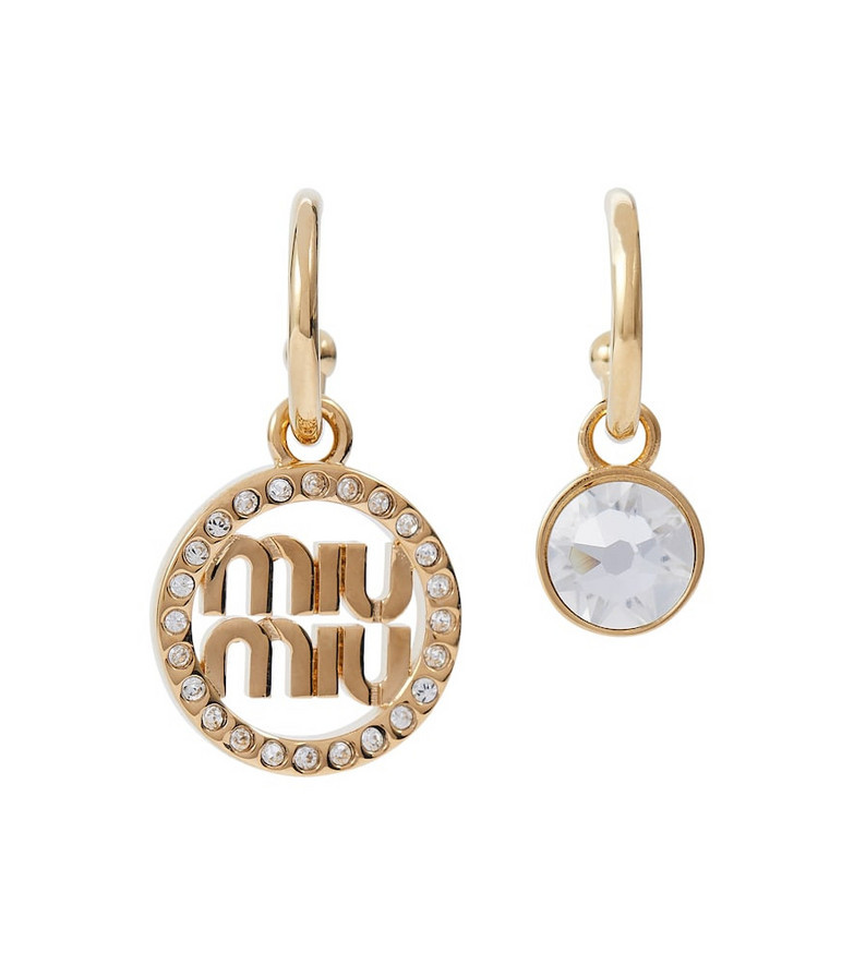 Miu Miu Logo crystal-embellished earrings in metallic