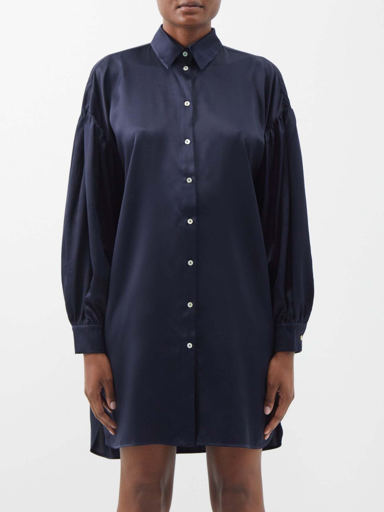 Olivia Von Halle - Philo Silk-satin Shirt Dress - Womens - Navy