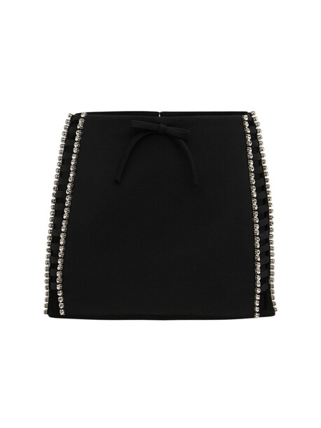 AREA Cage Strap Embellished Wool Mini Skirt in black