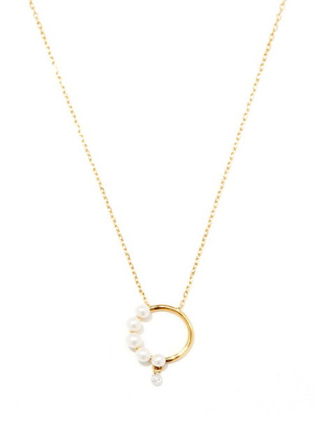 Persee - Diamond, Pearl & 18kt Gold Pendant Necklace - Womens - Yellow Gold
