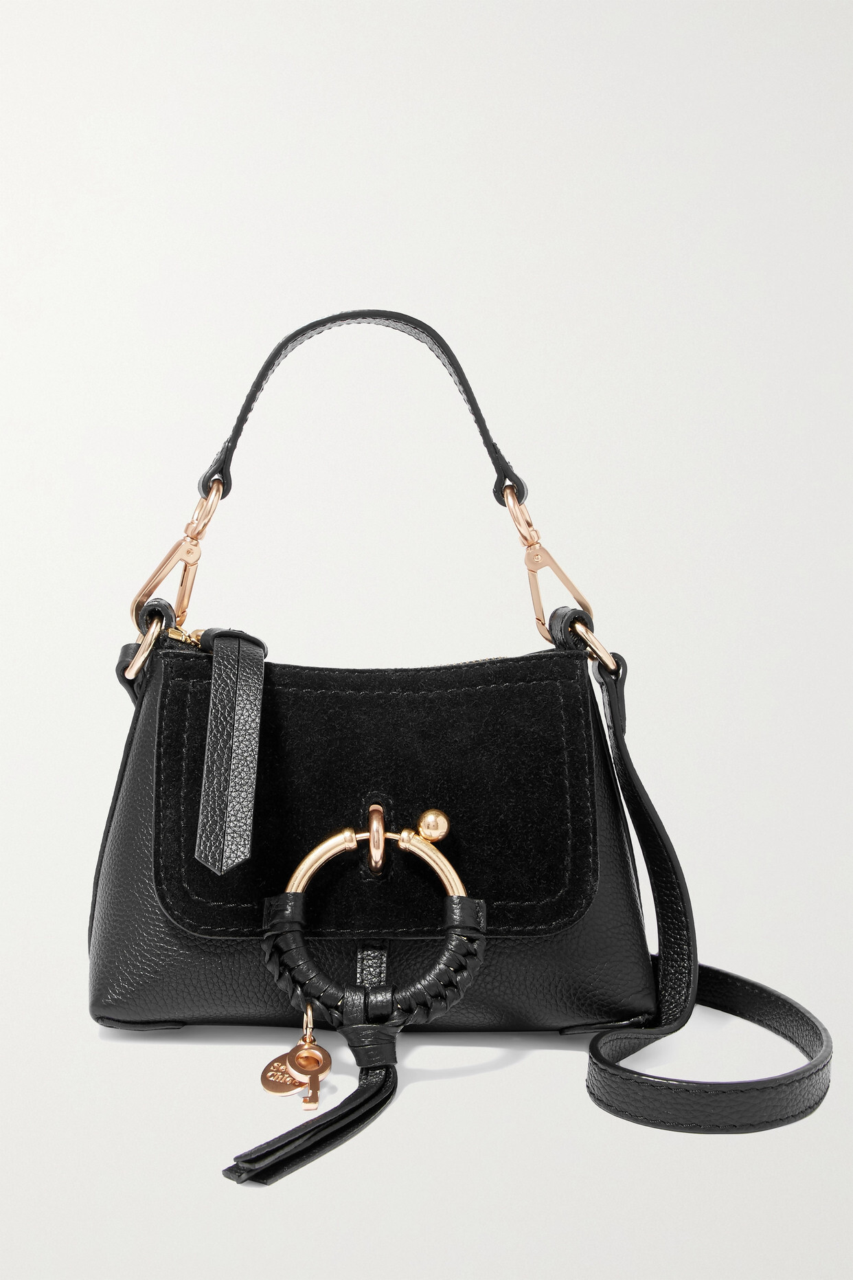 See By Chloé See By Chloé - Joan Mini Suede-paneled Textured-leather Shoulder Bag - Black