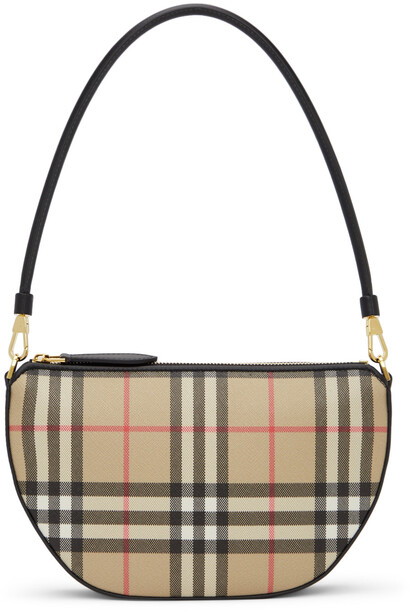 Burberry Beige Vintage Check Cotton Olympia Pouch in black
