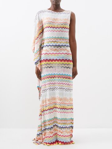 missoni - one-shoulder zigzag-knit maxi dress - womens - multi