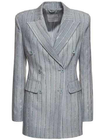 ERMANNO SCERVINO Embellished Striped Twill Blazer in grey