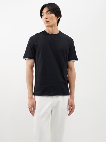 brunello cucinelli - layered-effect cotton-jersey t-shirt - mens - black