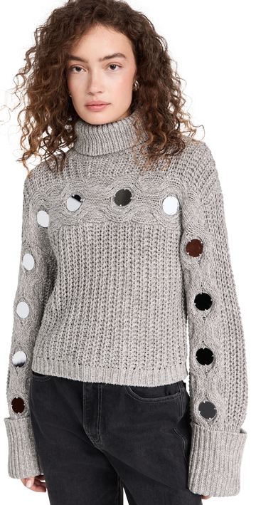 staud vernacular sweater mirrored heather grey xl
