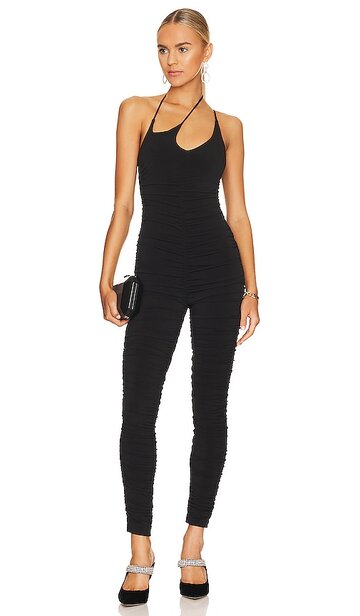 superdown bethany ruched jumpsuit in black