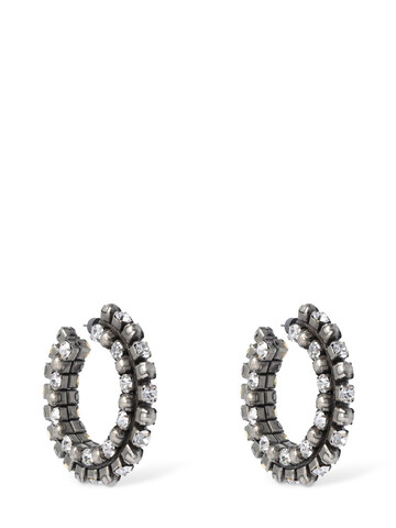 AREA Stacked Crystal Dome Hoop Earrings in silver