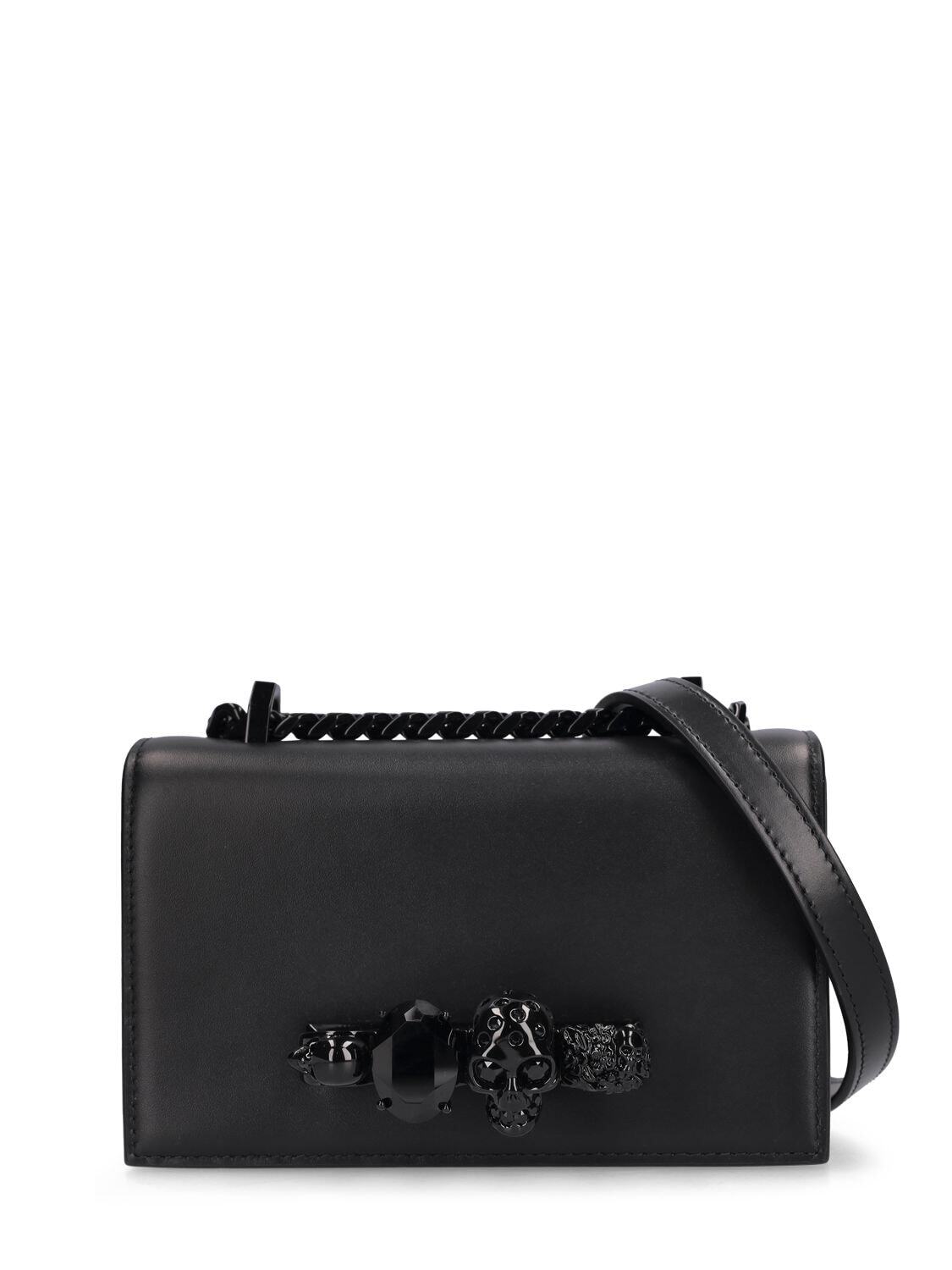 ALEXANDER MCQUEEN Mini Jewelled Satchel Leather Bag in black