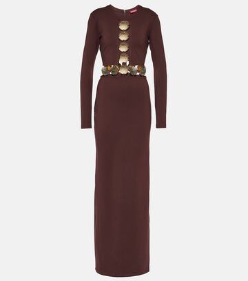 staud delphine embellished jersey maxi dress in brown