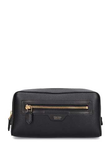 tom ford logo leather toiletry bag in black