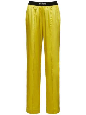 TOM FORD Logo Silk Satin Pajama Pants in green / yellow