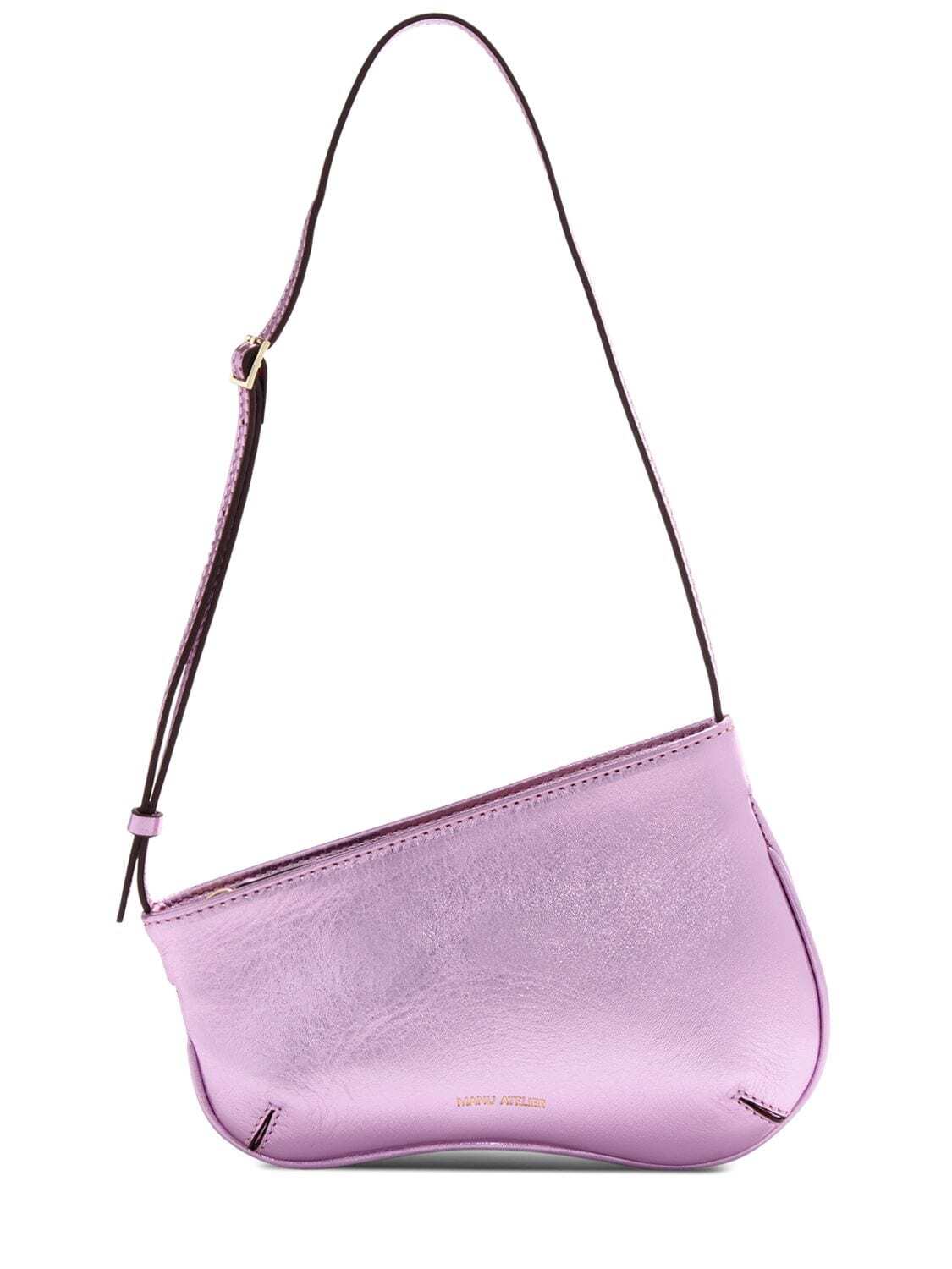 MANU ATELIER Mini Curve Metallic Leather Bag in pink