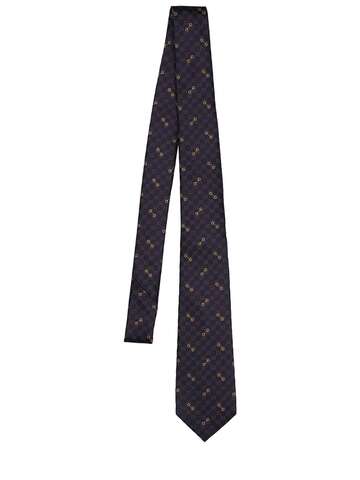 gucci 7cm gg horsebit silk jacquard tie in blue