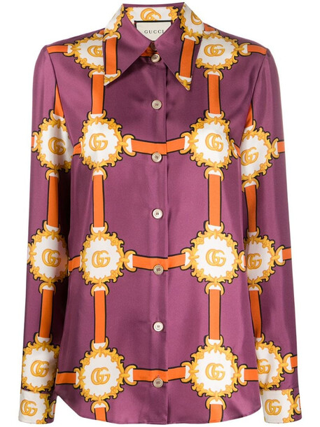 Gucci chain and logo print blouse in purple