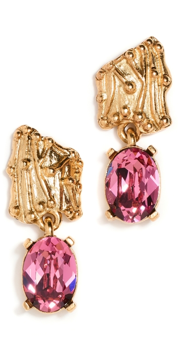 oscar de la renta crystal plak drop earrings pink one size