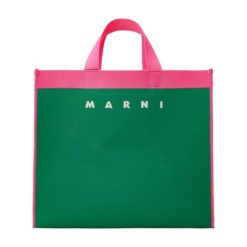 Marni Large canvas tote bag in green / fuchsia