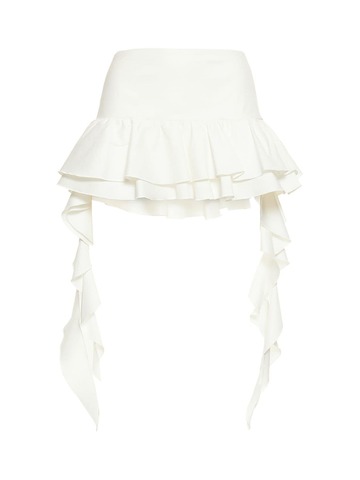 BLUMARINE Cotton Blend Crepe Ruffle Mini Skirt in white