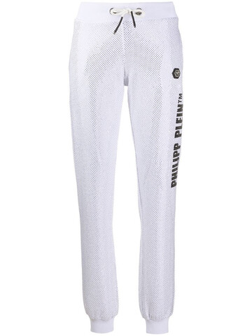 Philipp Plein studded cotton blend track pants in white