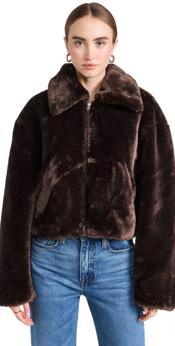 frame faux fur zip up jacket espresso xs