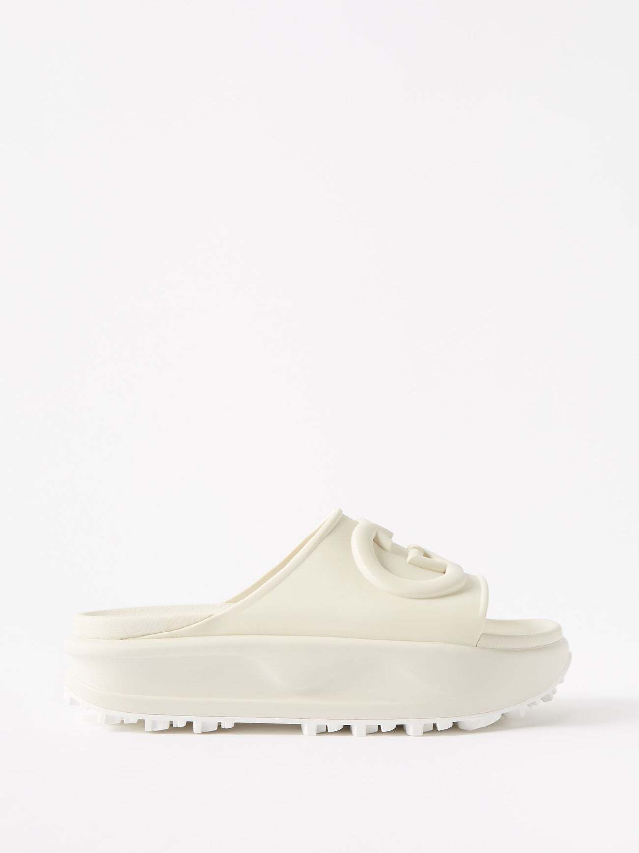 Gucci - Miami Gg-embossed Rubber Platform Slides - Womens - Cream White