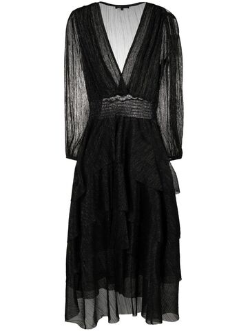 maje v-neck long-sleeve dress - black