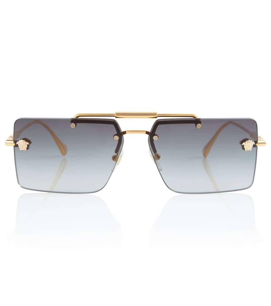 Versace Embellished rectangular sunglasses in gold