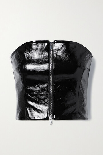 khaite - ira strapless cracked-leather bustier top - black