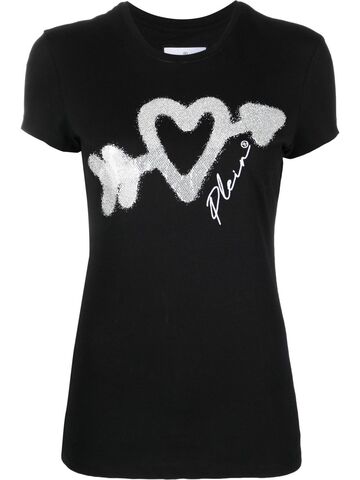 philipp plein heart-print logo t-shirt - black