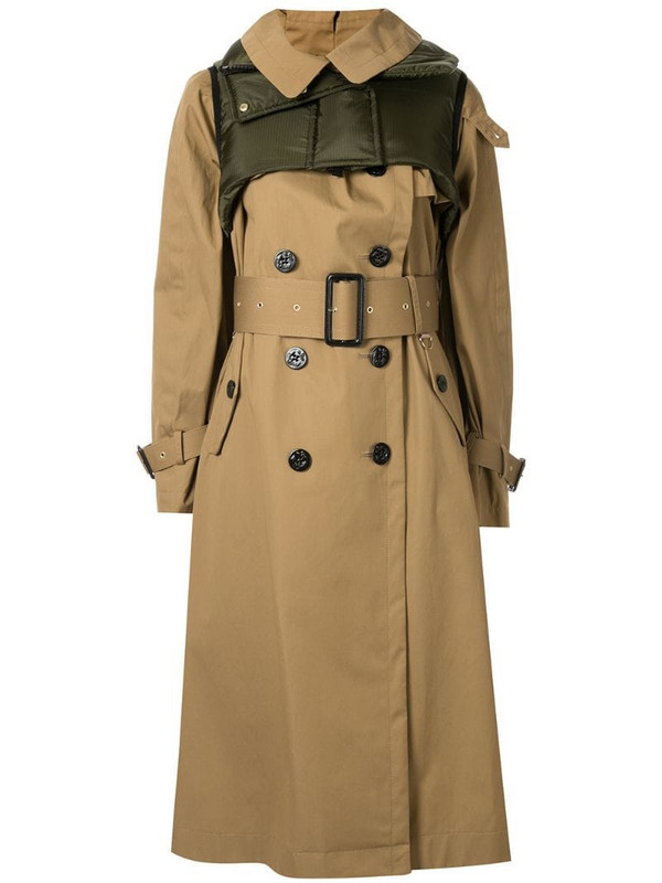Sacai padded trench coat in brown