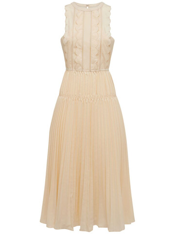 SELF-PORTRAIT Scalloped Cotton Blend Midi Dress in ivory