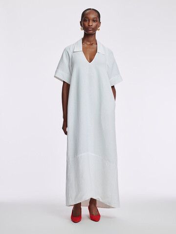 CO Linen Blend Canvas Wide Midi Dress in white
