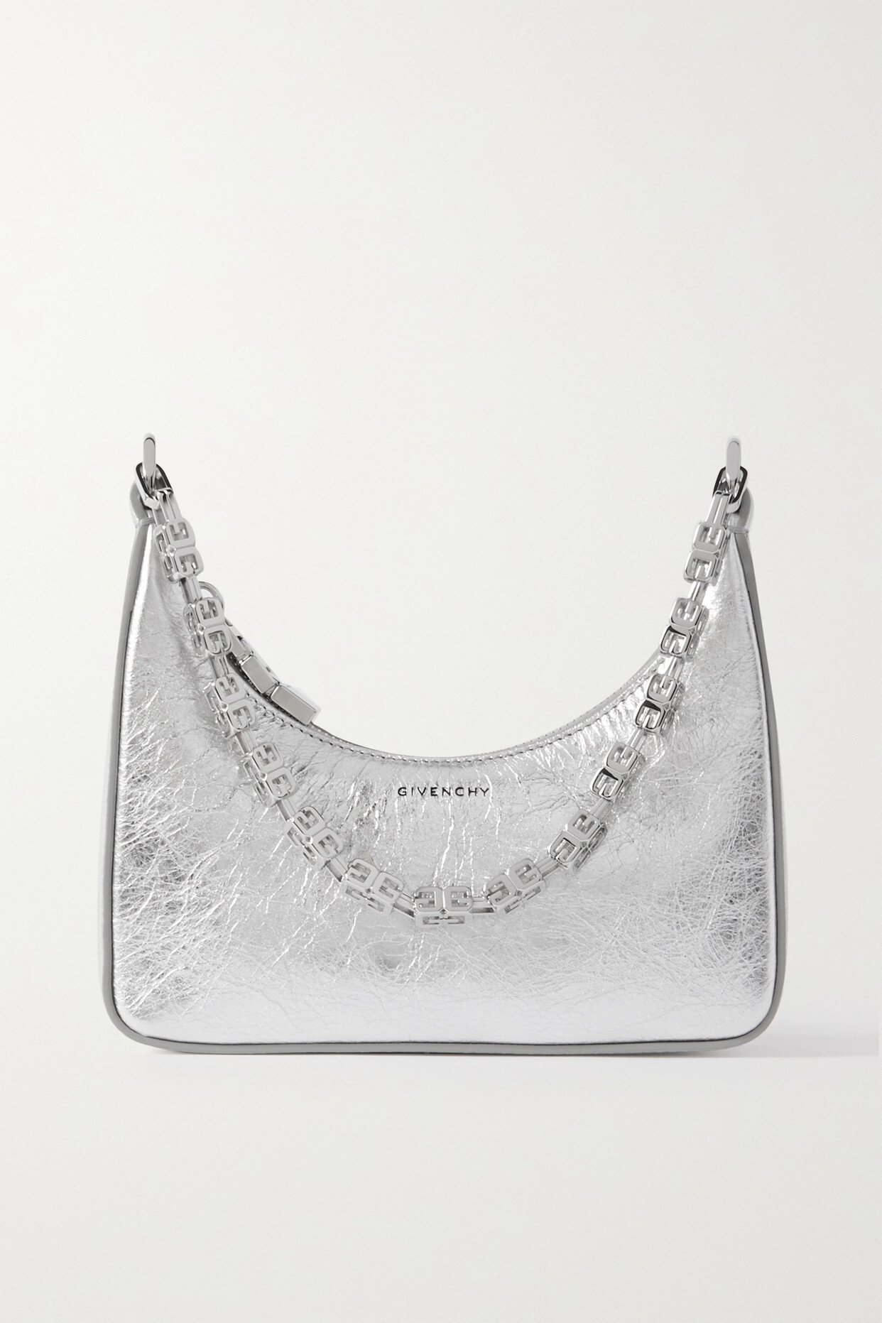 Givenchy - Moon Cut Out Small Metallic Crinkled-leather Shoulder Bag - Silver