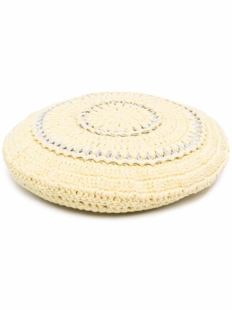 GANNI crochet disc-embellished beret - Yellow