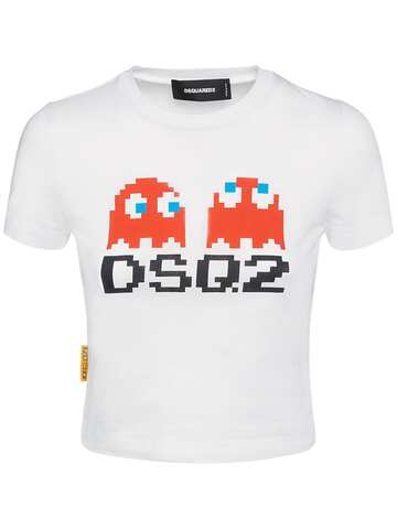 DSQUARED2 Pac-man Logo Cotton Jersey Crop T-shirt