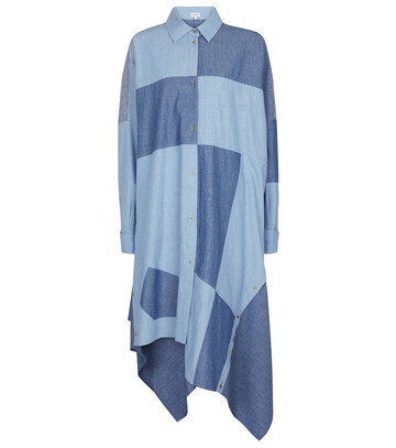 LOEWE Patchwork chambray shirt dress in blue