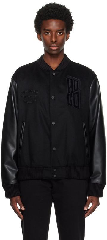 hugo black appliqué bomber jacket