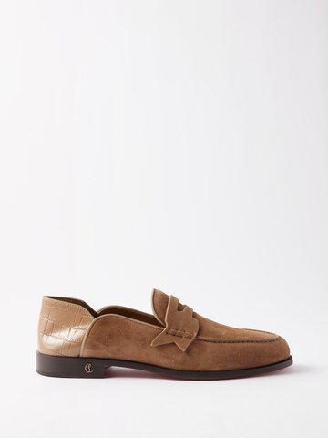 christian louboutin - penny no back suede loafers - mens - beige