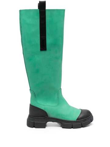 ganni contrast-trim knee-high boots - green