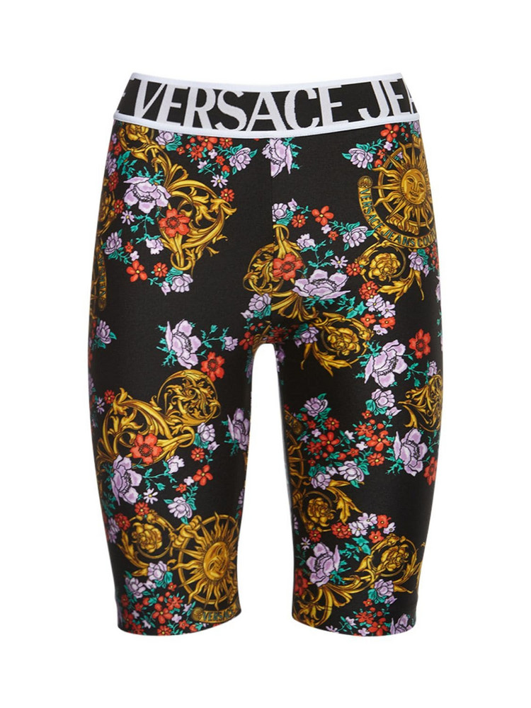 VERSACE JEANS COUTURE Garland Print Lycra Cycling Shorts in black / multi