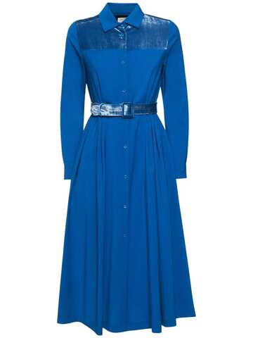 WEEKEND MAX MARA Belted Wool Midi Shirt Dress in blue