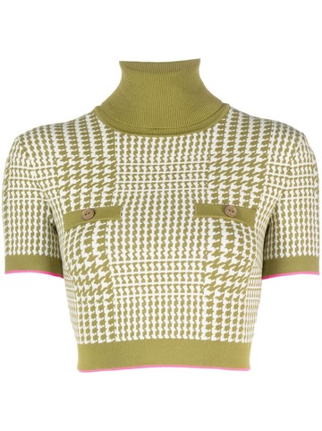 elisabetta franchi houndstooth-pattern knitted crop top - green